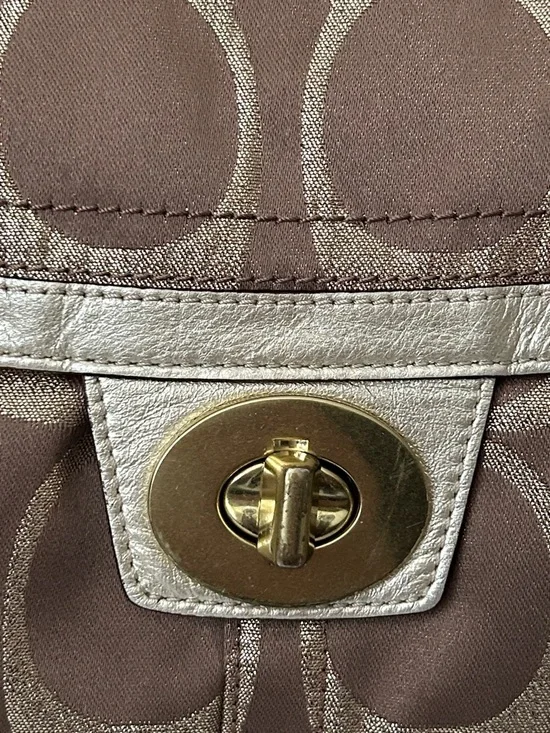 Coach Hampton Brown/Gold Signature Double Handles Travel Tote Bag Purse 🌺🌺 - Picture 8 of 14